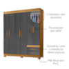 Guarda Roupa Casal 6 Portas 2 Gavetas 160 cm New Recife Freijo Grafite Acetinado POLIMAN