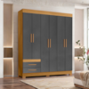 Guarda Roupa Casal 6 Portas 2 Gavetas 160 cm New Recife Freijo Grafite Acetinado POLIMAN