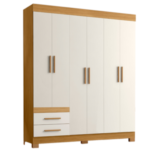 Guarda Roupa Casal 6 Portas 2 Gavetas 160 cm New Recife Freijo Off Acetinado POLIMAN