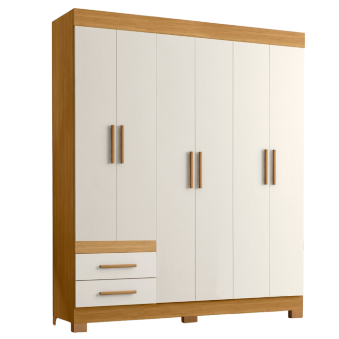 Guarda Roupa Casal 6 Portas 2 Gavetas 160 cm New Recife Freijo Off Acetinado POLIMAN