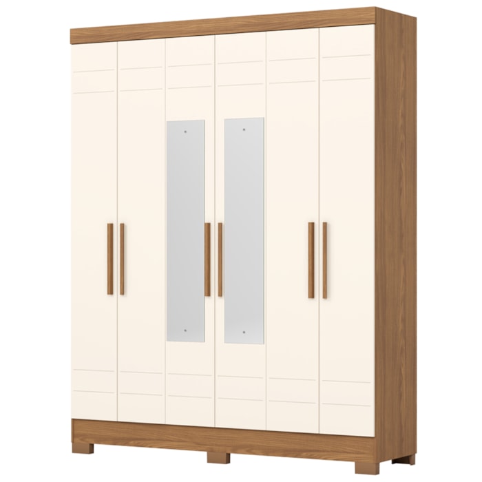 Guarda Roupa Casal 6 Portas 2 Gavetas Com Espelho 160 cm Nature Off White Briz