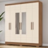 Guarda Roupa Casal 6 Portas 2 Gavetas Com Espelho 160 cm Nature Off White Briz
