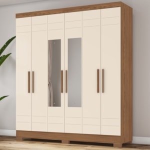 Guarda Roupa Casal 6 Portas 2 Gavetas Com Espelho 160 cm Nature Off White Briz
