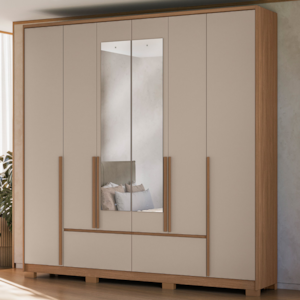 Guarda Roupa Casal 6 Portas 217 cm Com Espelho Denver Carvalho Fendi Moval