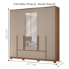 Guarda Roupa Casal 6 Portas 217 cm Com Espelho Denver Carvalho Fendi Moval