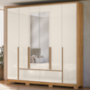 Guarda Roupa Casal 6 Portas 217 cm Com Espelho Denver Freijo Off White Moval