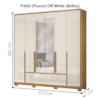 Guarda Roupa Casal 6 Portas 217 cm Com Espelho Denver Freijo Off White Moval