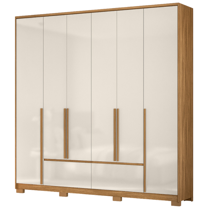 Guarda Roupa Casal 6 Portas 217 cm Denver Freijo Off White Moval