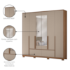 Guarda Roupa Casal 6 Portas 222 cm Com Espelho Denver Carvalho Fendi Moval