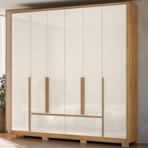 Guarda Roupa Casal 6 Portas 222 cm Denver Freijo Off White Moval