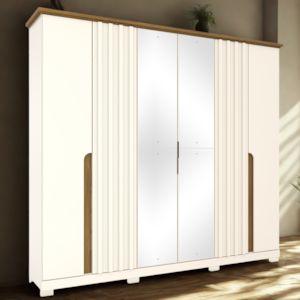 Guarda Roupa Casal 6 Portas 256 cm Napoli Nature Off White HENN