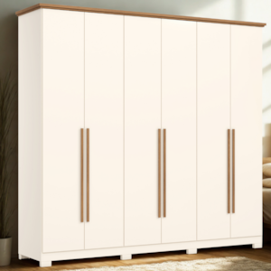 Guarda Roupa Casal 6 Portas 260 cm Leblon Nature Off White HENN