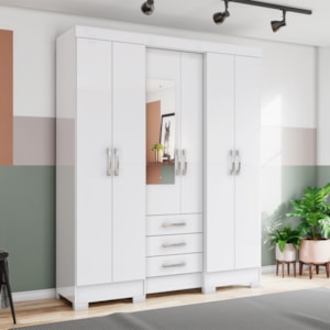 Guarda Roupa Casal 6 Portas 3 Gavetas 163 cm B23 Branco Briz