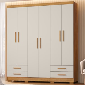 Guarda Roupa Casal 6 Portas 4 Gavetas 182 cm Santiago Cedro Areia RUDK