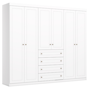 Guarda Roupa Casal 6 Portas 4 Gavetas 262 cm Americano Branco HP HENN