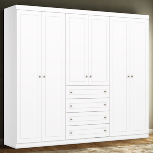 Guarda Roupa Casal 6 Portas 4 Gavetas 262 cm Americano Branco HP HENN