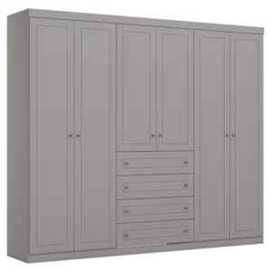 Guarda Roupa Casal 6 Portas 4 Gavetas 262 cm Americano Cinza HENN