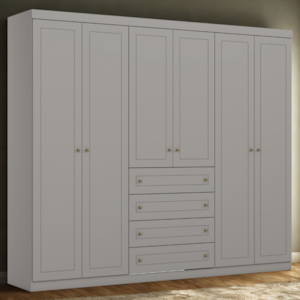Guarda Roupa Casal 6 Portas 4 Gavetas 262 cm Americano Cinza HENN