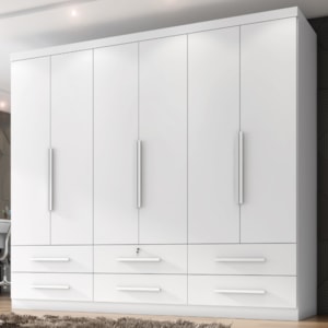 Guarda Roupa Casal 6 Portas 6 Gavetas Mari 230 cm Branco Absoluto ZANZ