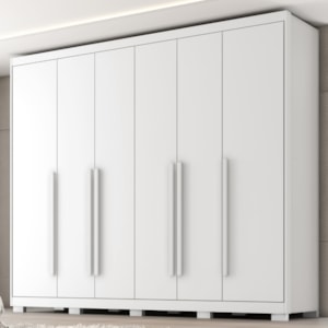 Guarda Roupa Casal 6 Portas 6 Gavetas MDF Platina 236 cm Branco Absoluto ZANZ