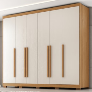 Guarda Roupa Casal 6 Portas 6 Gavetas MDF Platina 236 cm Cinamomo Areia ZANZ