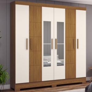 Guarda Roupa Casal 6 Portas Com Espelho 163 cm BE313 Nature Off White Briz