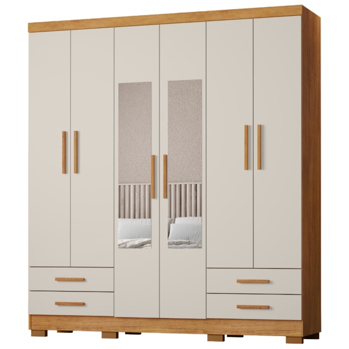 Guarda Roupa Casal 6 Portas Com Espelho 182 cm Santiago Cedro Areia RUDK