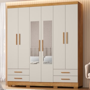 Guarda Roupa Casal 6 Portas Com Espelho 182 cm Santiago Cedro Areia RUDK