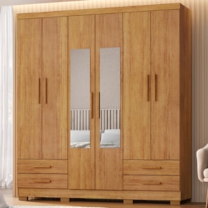 Guarda Roupa Casal 6 Portas Com Espelho 182 cm Santiago Cedro RUDK