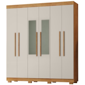 Guarda Roupa Casal 6 Portas Com Espelho 201 cm Porto Bello Cedro Areia RUDK
