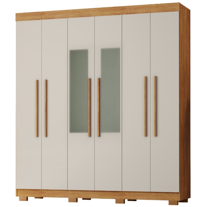 Guarda Roupa Casal 6 Portas Com Espelho 201 cm Porto Bello Cedro Areia RUDK
