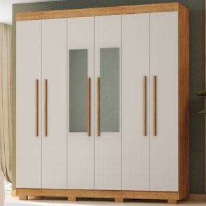 Guarda Roupa Casal 6 Portas Com Espelho 201 cm Porto Bello Cedro Areia RUDK
