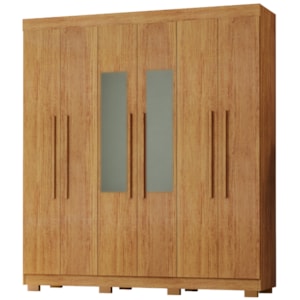Guarda Roupa Casal 6 Portas Com Espelho 201 cm Porto Bello Cedro RUDK