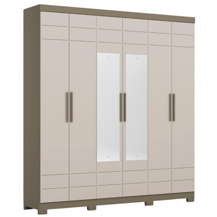 Guarda Roupa Casal 6 Portas Com Espelho 210 cm Flora Duna Cristal HENN