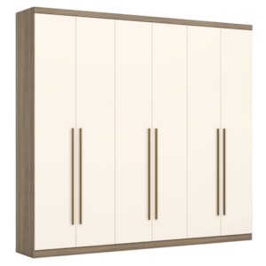 Guarda Roupa Casal 6 Portas Com Espelho 250 cm Jade Rustico Off White HENN