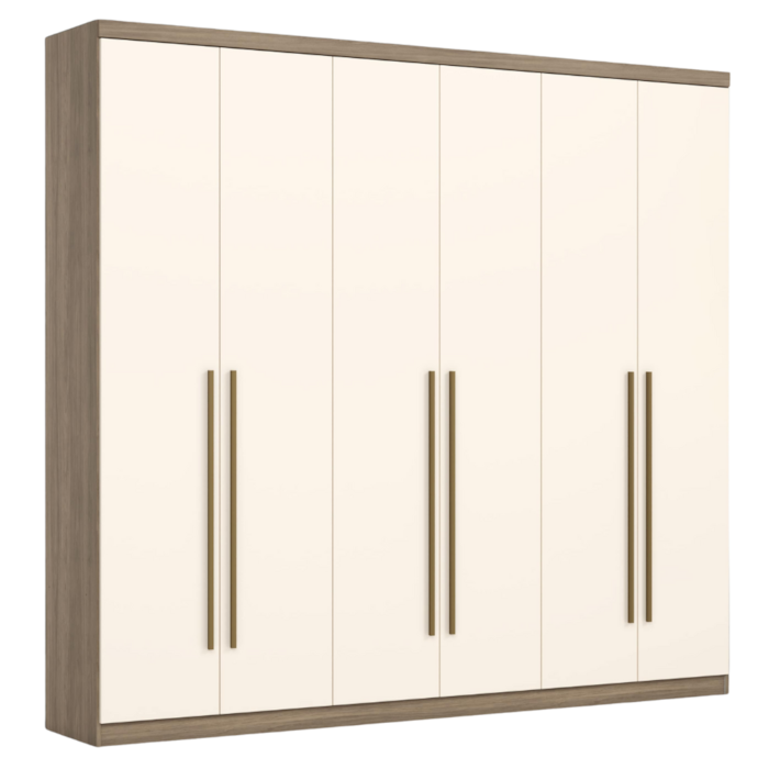 Guarda Roupa Casal 6 Portas Com Espelho 250 cm Jade Rustico Off White HENN