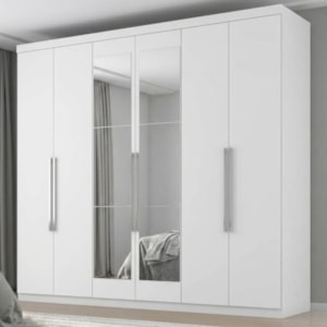 Guarda Roupa Casal 6 Portas Com Espelho Eviden 230 cm ZANZ Branco Absoluto