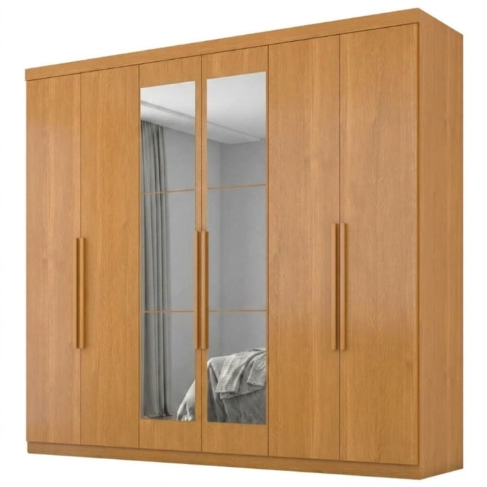 Guarda Roupa Casal 6 Portas Com Espelho Eviden 230 cm ZANZ Cinamomo