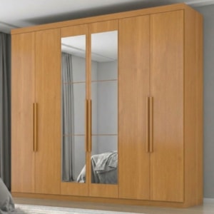 Guarda Roupa Casal 6 Portas Com Espelho Eviden 230 cm ZANZ Cinamomo