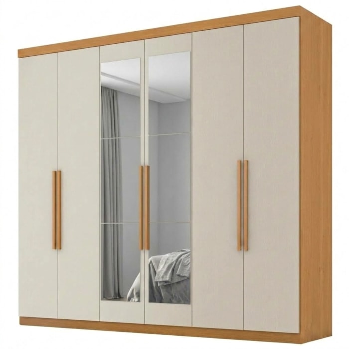 Guarda Roupa Casal 6 Portas Com Espelho Eviden 230 cm ZANZ Cinamomo Areia