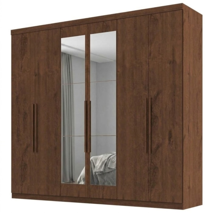 Guarda Roupa Casal 6 Portas Com Espelho Eviden 230 cm ZANZ Jacaranda
