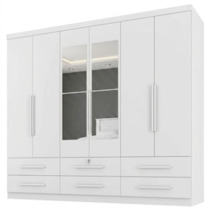 Guarda Roupa Casal 6 Portas Com Espelho Mari 230 cm Branco Absoluto ZANZ