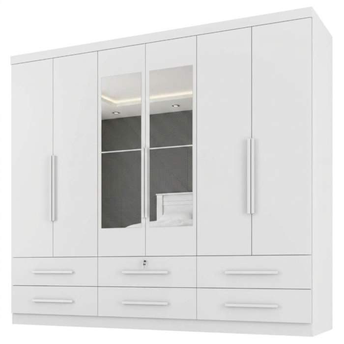 Guarda Roupa Casal 6 Portas Com Espelho Mari 230 cm Branco Absoluto ZANZ