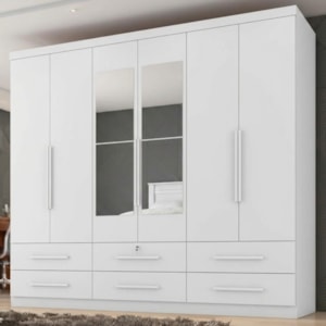 Guarda Roupa Casal 6 Portas Com Espelho Mari 230 cm Branco Absoluto ZANZ