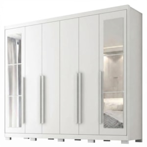 Guarda Roupa Casal 6 Portas Com Espelho MDF Platina 236 cm Branco Absoluto ZANZ