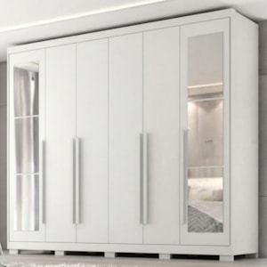 Guarda Roupa Casal 6 Portas Com Espelho MDF Platina 236 cm Branco Absoluto ZANZ