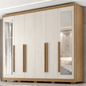 Guarda Roupa Casal 6 Portas Com Espelho MDF Platina 236 cm Cinamomo Areia ZANZ