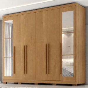 Guarda Roupa Casal 6 Portas Com Espelho MDF Platina 236 cm Cinamomo ZANZ