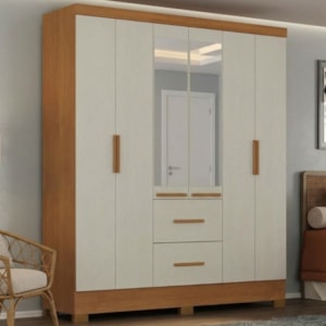 Guarda Roupa Casal 6 Portas Com Espelho Primor 181 cm Cinamomo Areia ZANZ