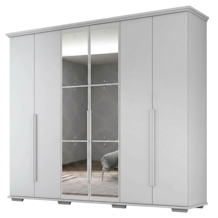 Guarda Roupa Casal 6 Portas Com Espelho Rest 273 cm Branco Absoluto ZANZ